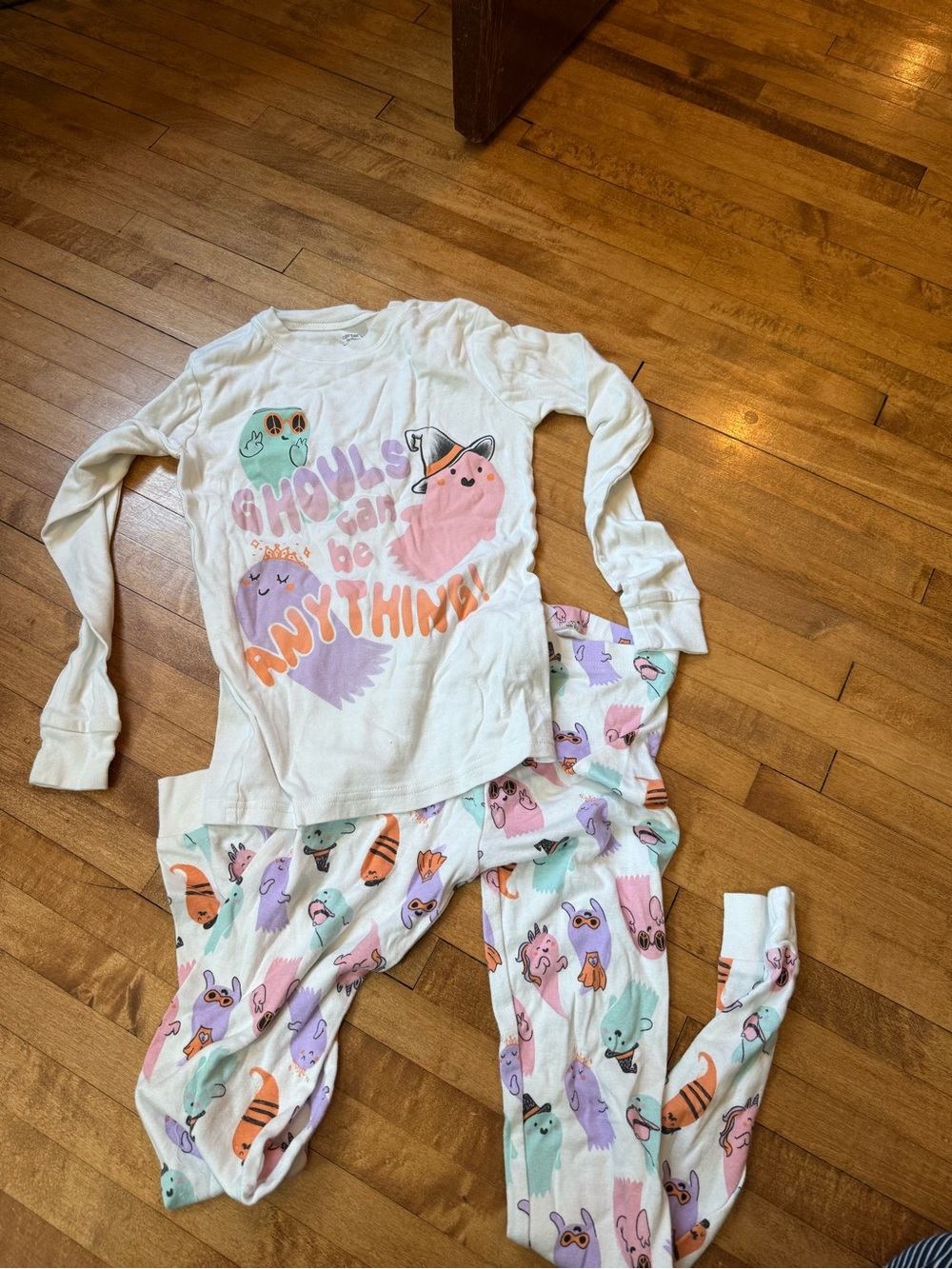 Carter's White Kids Ghost Pajama Set with Pastel Pink, Purple, Green and Orange